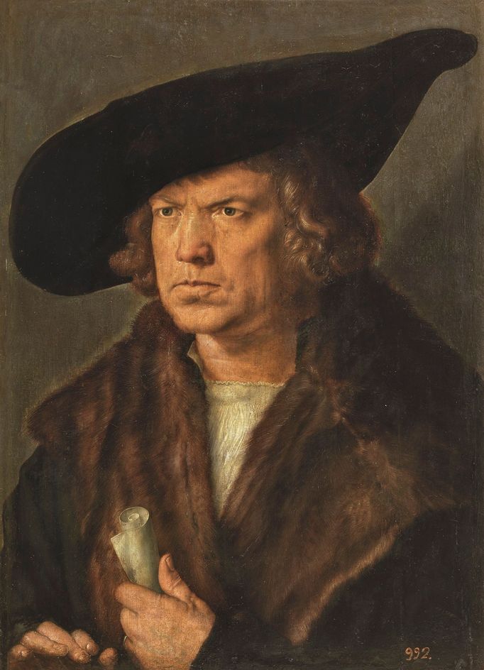 Albrecht Dürer: Portrét muže v baretu a se svitkem, 1521