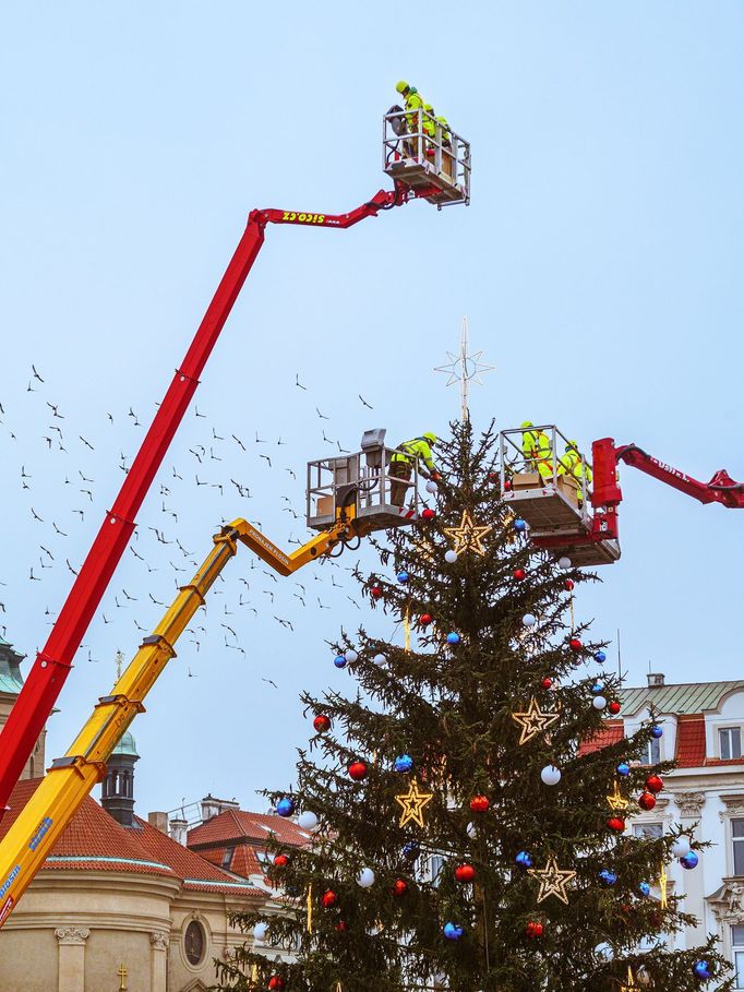 Vánoční Praha 2020: jak se zdobil strom na Staroměstském náměstí