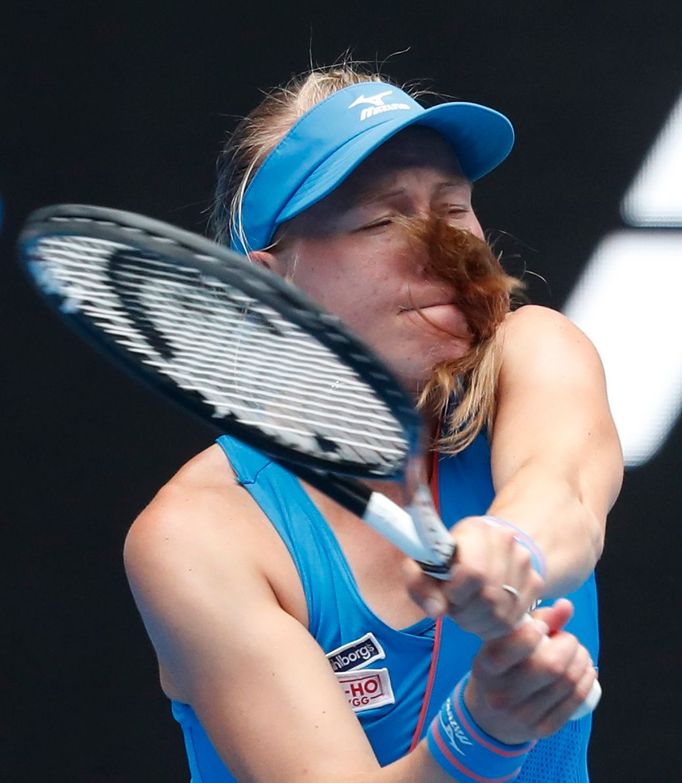 Tennis - Australian Open - Second Round - Melbourne Park, Melbourne, Australia, January 16, 2019. Sweden's Johanna Larsson in action during the match against Denmark's Ca