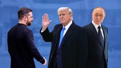 koláž - Zelenskyj, Trump, Putin