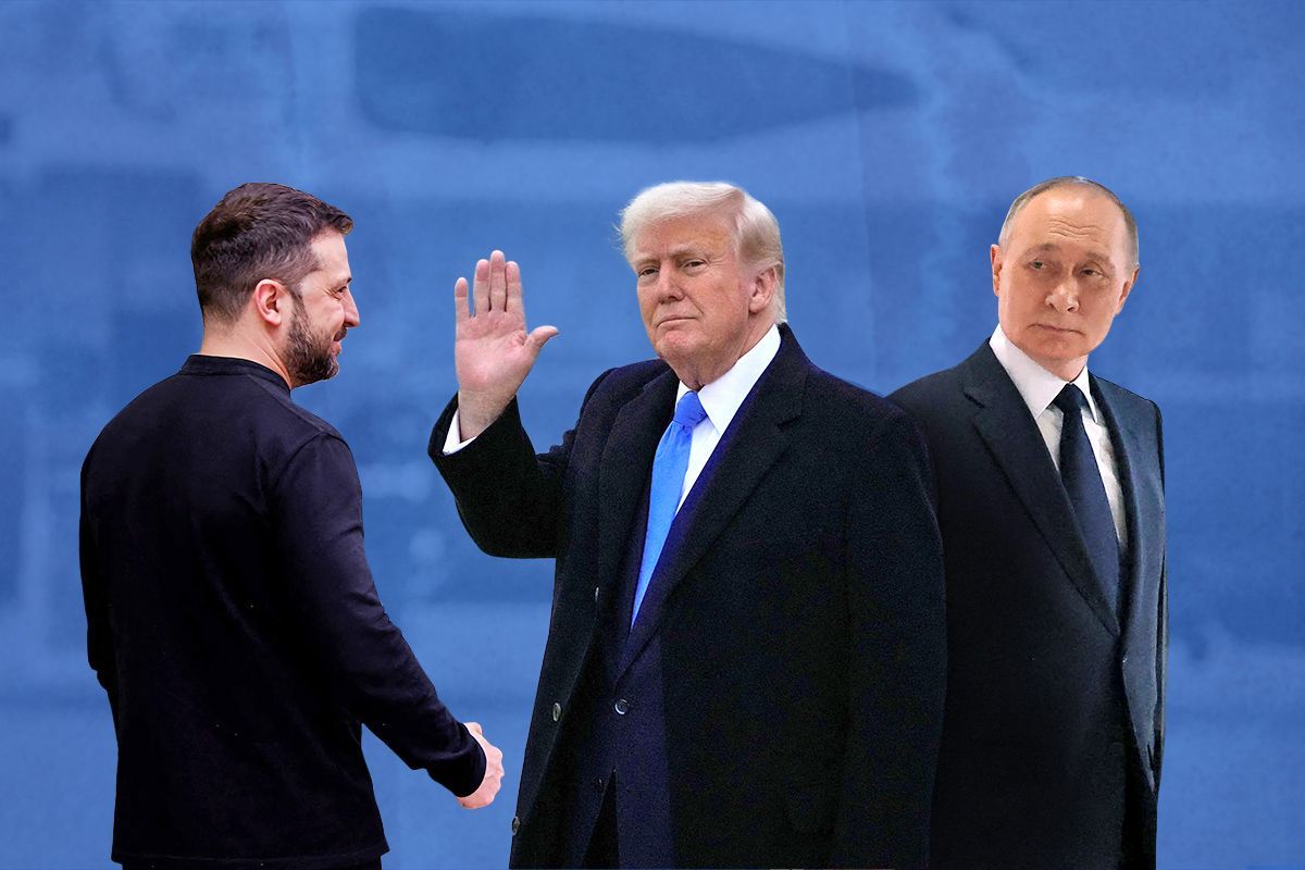 koláž - Zelenskyj, Trump, Putin