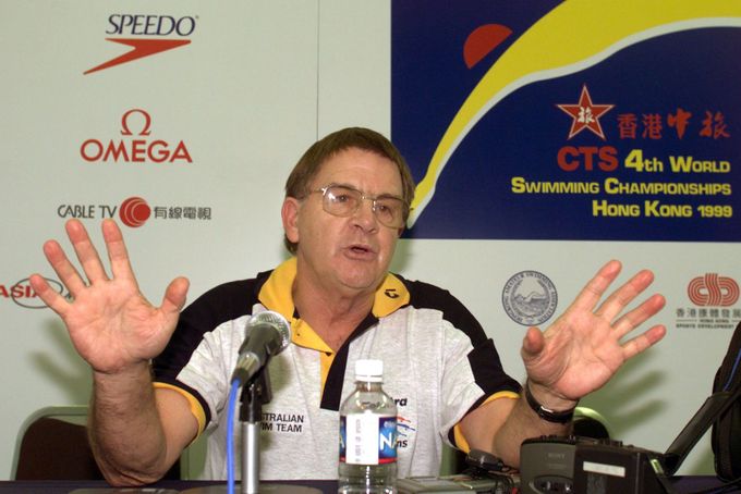 FILE PHOTO: ON THIS DAY -- April 2 April 2, 1999     SWIMMING - Australian head coach Don Talbot in a media conference after his appeal against FINA's decision to disqual