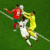 Júsuf Nasjrí dává gól ve čtvrtfinále MS 2022 Maroko - Portugalsko