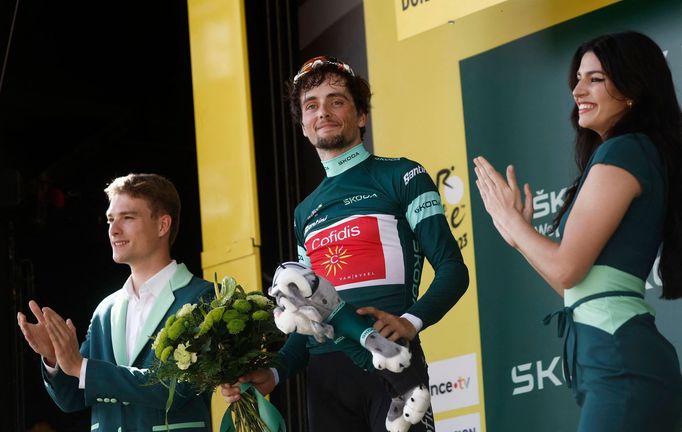 Tour de France 2023: Victor Lafay v dresu lídra bodovací soutěže.