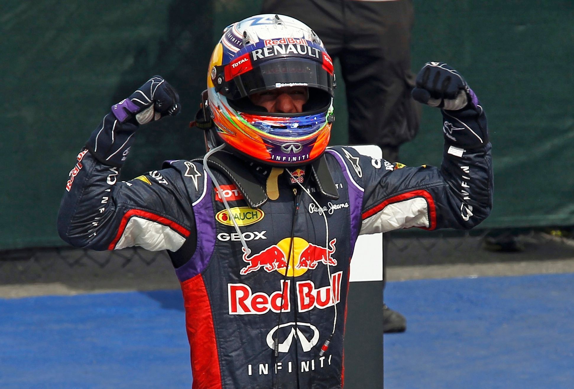 Red Bull Formula One driver Ricciardo of Australia celebrates after winning the Canadian F1 Grand Prix at the Circuit Gilles Villeneuve in Montreal