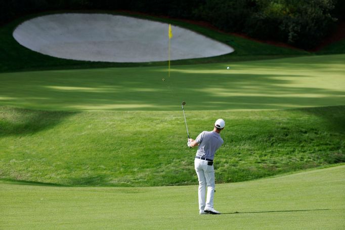 Golf - The Masters - Augusta National Golf Club - Augusta, Georgia, U.S. - November 12, 2020  Andy Ogletree of the U.S. plays his approach to the 13th hole during the fir