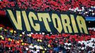 Atletico fans with a banner before the game