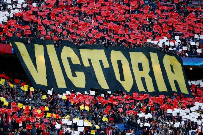 Atletico fans with a banner before the game