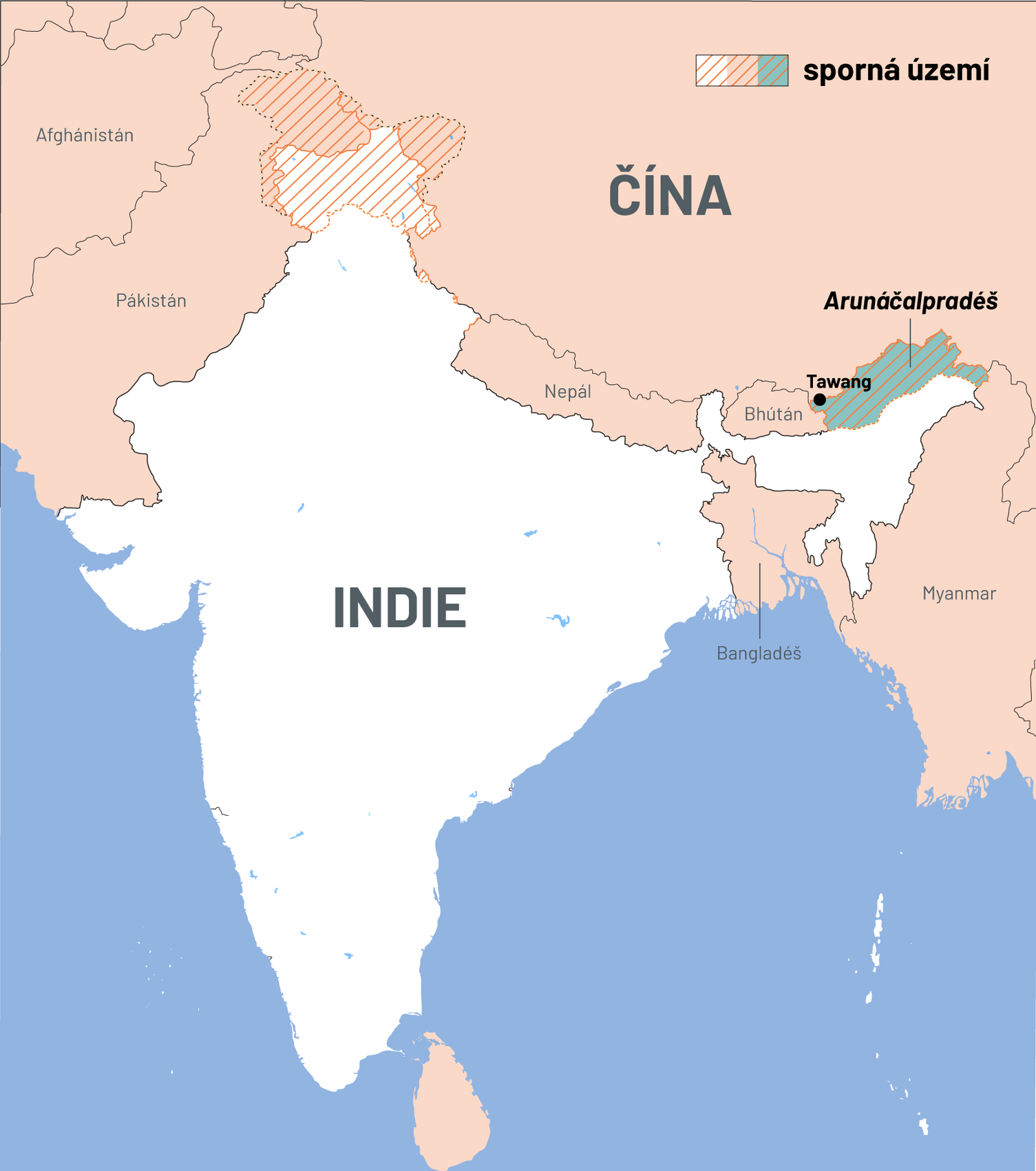 Sporná území na hranici Indie a Číny