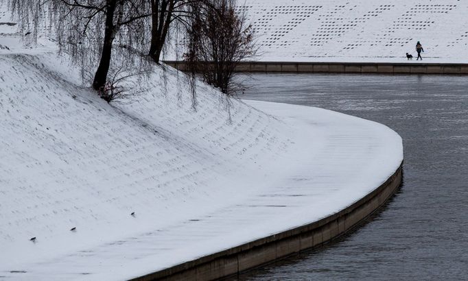 Vilnius, Litva, sníh.