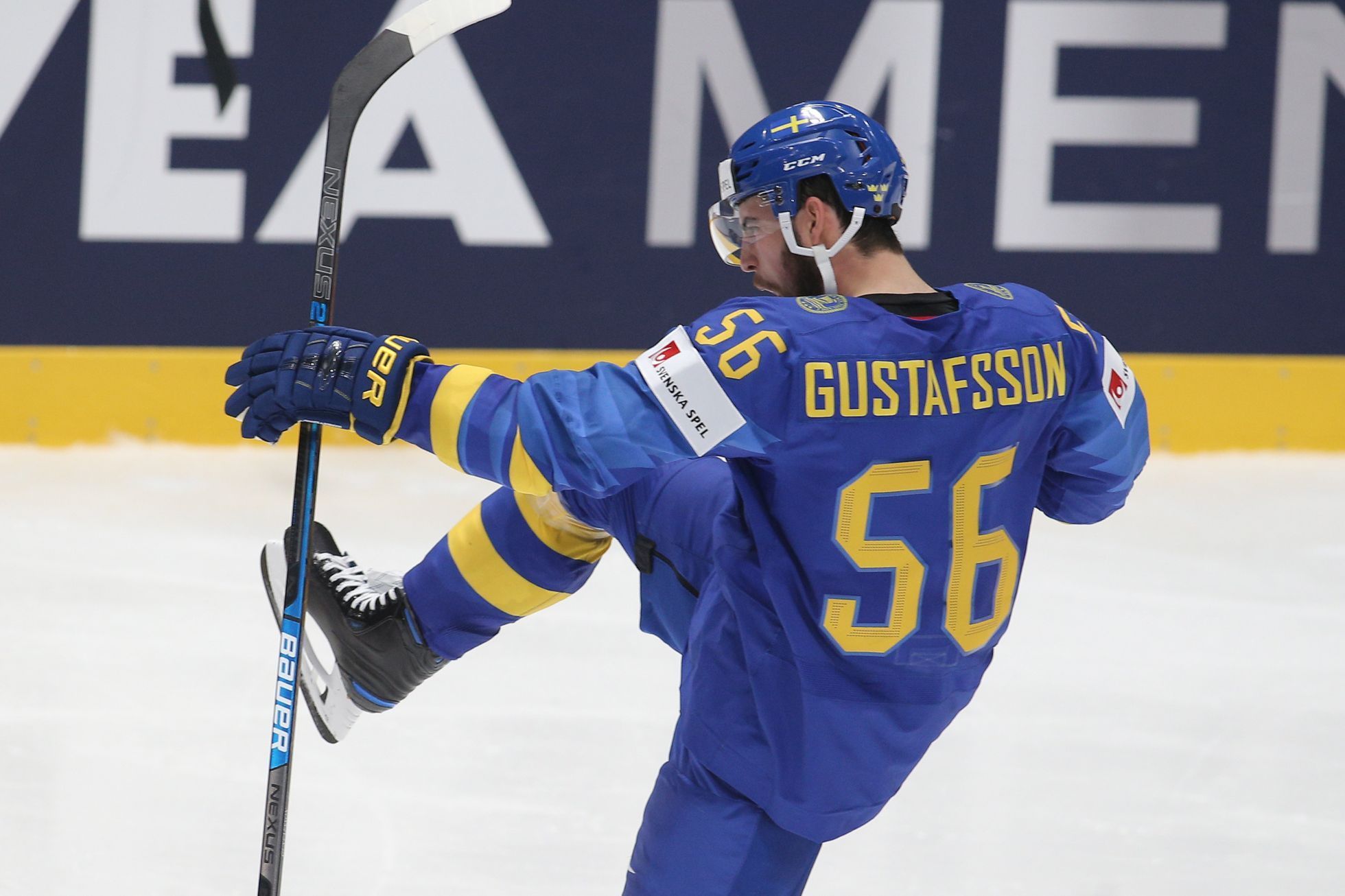 Erik Gustafsson slaví v zápase Česko - Švédsko na MS 2019