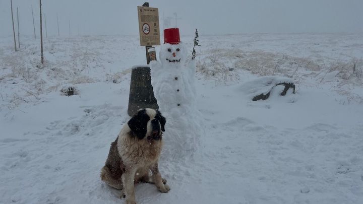 Do Krkonoš dorazil sníh. U Luční boudy postavili sněhuláka, napadlo až 15 centimetrů; Zdroj foto: Luční bouda