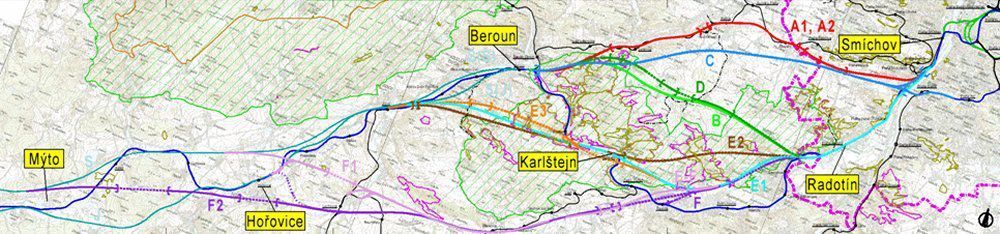 Aktuálně prověřované varianty tunelu Praha - Beroun