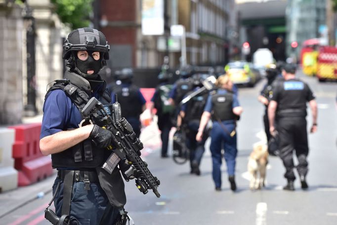 Policista hlídkující v centru Londýna.