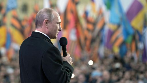 Prezident Vladimir Putin na oslavách prvního výročí připojení Krymu k Rusku.
