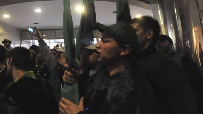 Snímek z úterní demonstrace horníků OKD.
