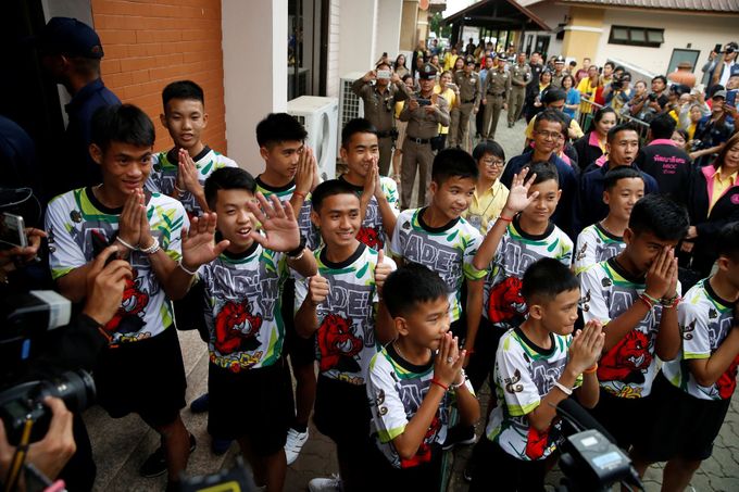 Thajští chlapci po propuštění z nemocnice
