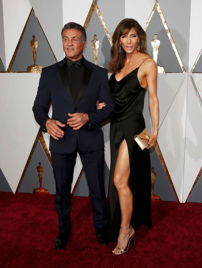 Sylvester Stallone and wife Jennifer Flavin arrive at the 88th Academy Awards in Hollywood