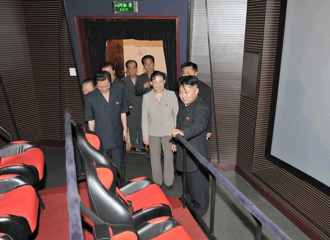 North Korea's leader Kim Jong-un visits a newly built 3-D rhythmic cinema at the amusement house of the Rungna People's Pleasure Park in