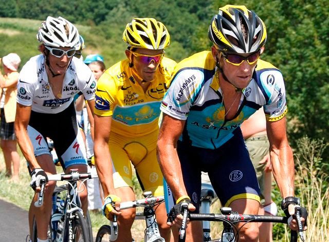 Schleck, Contador a Arsmtrong během 19. etapy Tour de France