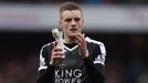 Leicester's Jamie Vardy applauds fans after the game