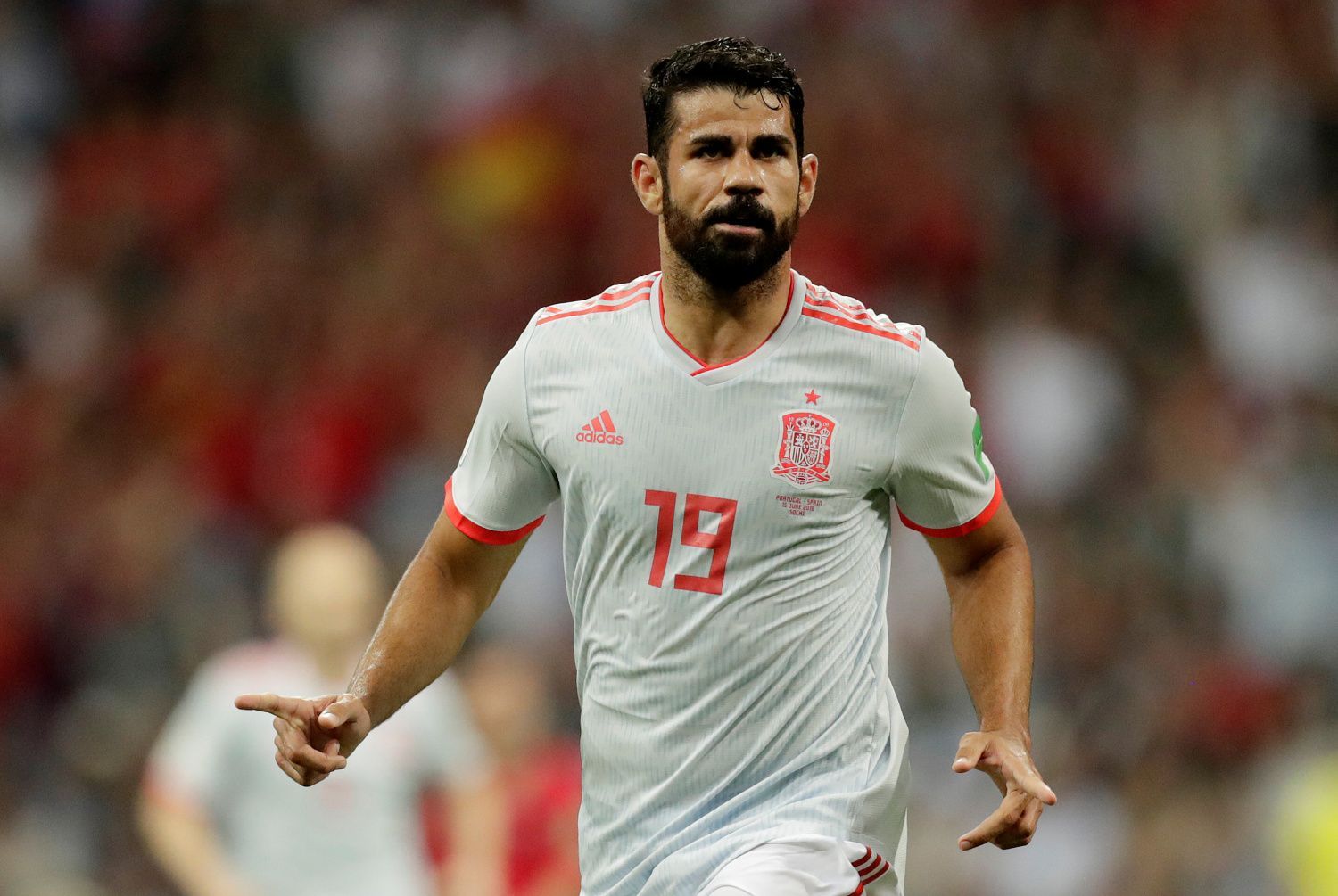 Diego Costa slaví gól na 1:1 v zápase Portugalsko - Španělsko na MS 2018