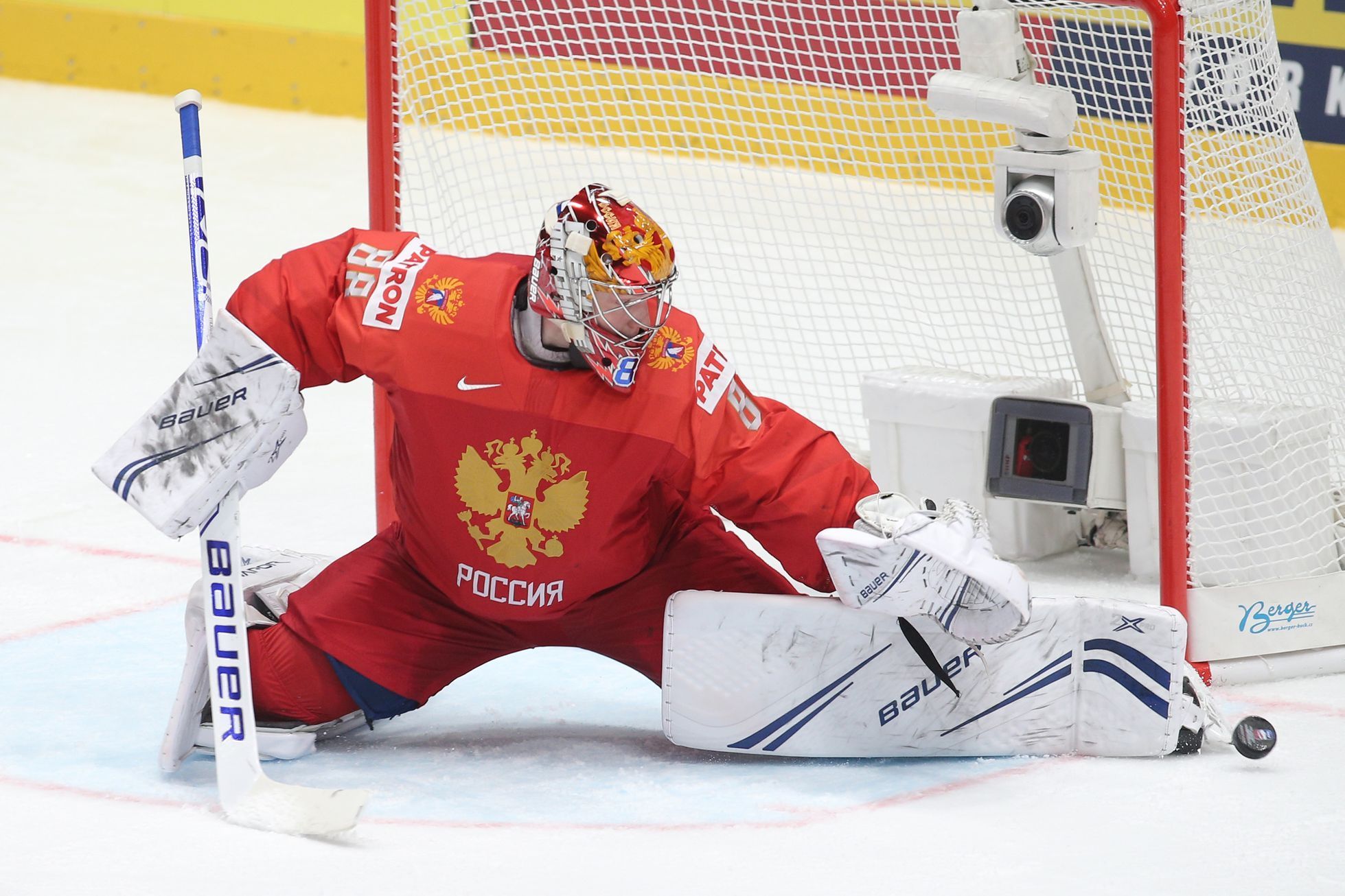 Andrej Vasilevskij v zápase Česko - Rusko na MS 2019