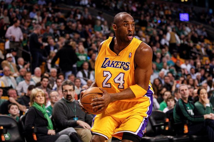 FILE PHOTO: Feb 09, 2012; Boston, MA, USA; Los Angeles Lakers shooting guard Kobe Bryant (24) on the court against the Boston Celtics at the TD Garden. Mandatory Credit: