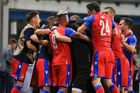 Hráči Plzně slaví gól v odvetě 4. předkola LM Plzeň - Karabach