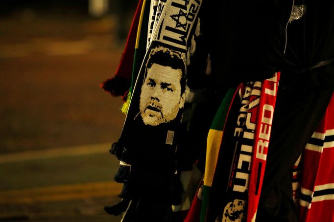 Soccer Football - Premier League - Manchester United v Tottenham Hotspur - Old Trafford, Manchester, Britain - December 4, 2019  General view of a scarf bearing the image