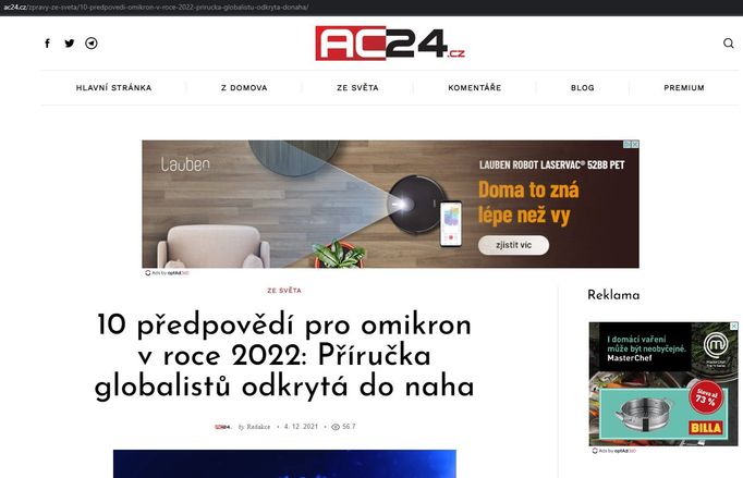 Reklama společnosti Billa na jednom z dezinformačních webů AC24.