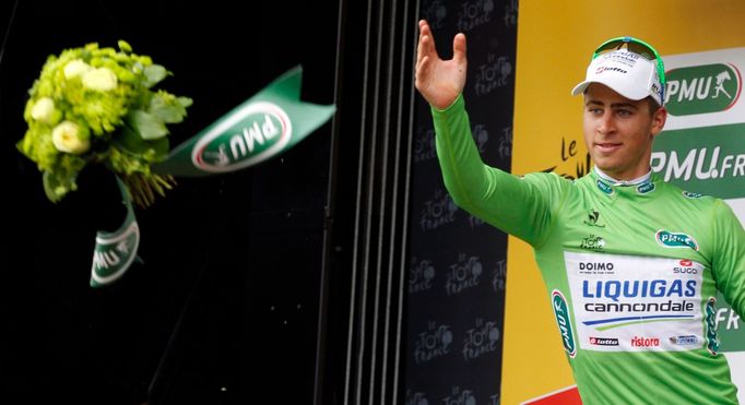 Slovenský cyklista Peter Sagan ze stáje Liquigas-Cannondale si dojel pro vítězství v Boulogne-sur-Mer během 99. Tour de France.