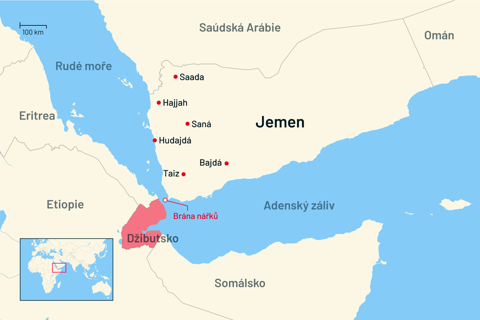 Mapa Jemen, Džibutsko