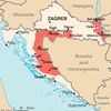 Mapa znazorňující Republiku Srbská Krajina v Chorvatsku v letech 1991 až 1995. Operace Bouře ukončila její existenci.