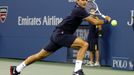 Švýcarský tenista Roger Federer hraje s Čechem Tomášem Berdychem na US Open 2012.