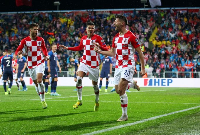 Soccer Football - Euro 2020 Qualifier - Group E - Croatia v Slovakia - HNK Rijeka Stadium, Rijeka, Croatia - November 16, 2019  Croatia's Bruno Petkovic celebrates scorin