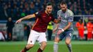 AS Roma's Kostas Manolas (L) in action with Real Madrid Karim Benzema