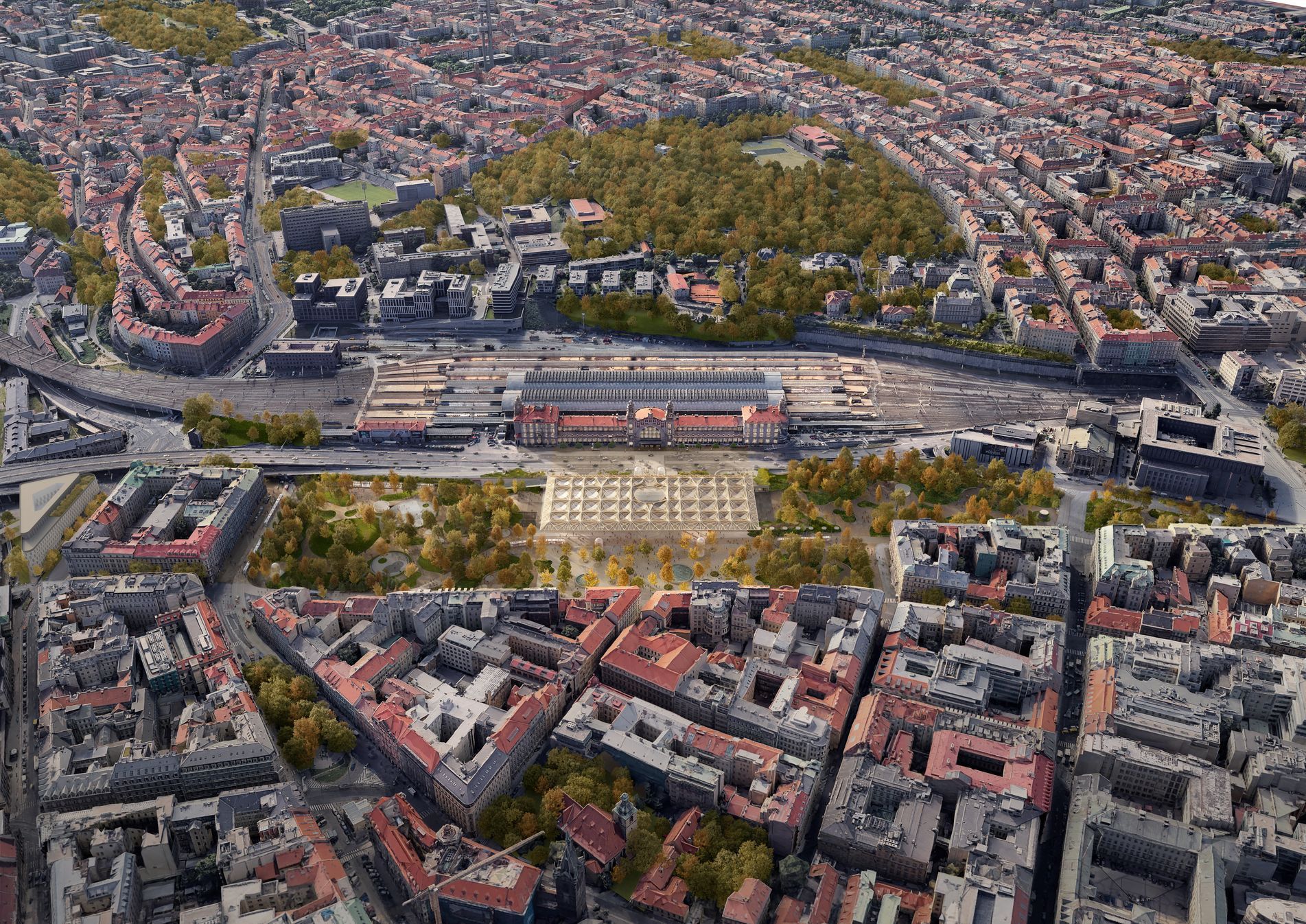 Hlavní nádraží, Praha, vizualizace, Henning Larsen Architects