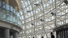 People walk inside the Bolshoi Ice Dome arena - ice hockey venue at the Olympic Park in Adler outside Sochi, during the IIHF U18 International Ice Hockey World Championship on April 28, 2013.