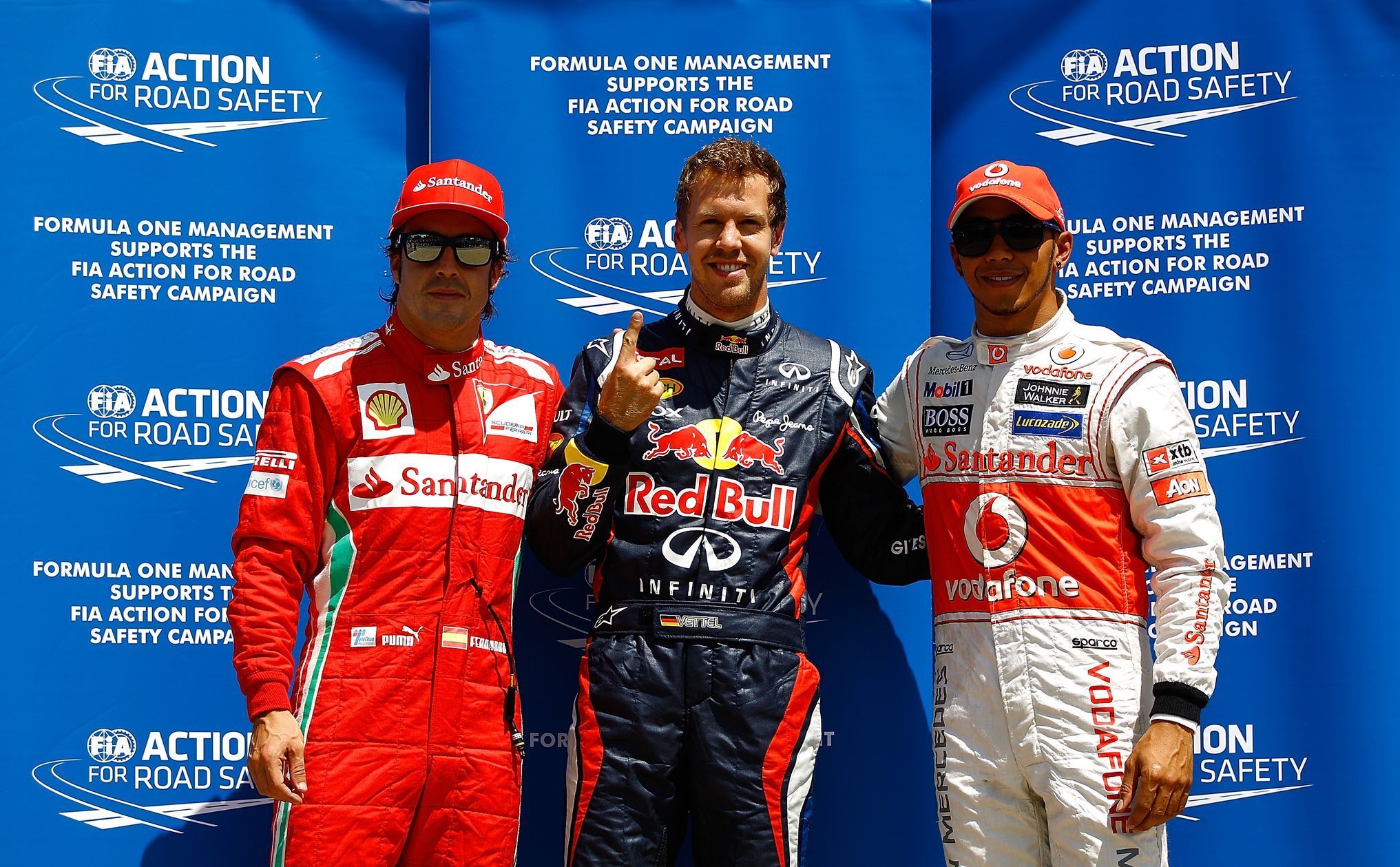 Fernando Alonso (Ferrari), Sebastian Vettel (Red Bull), Lewis Hamilton (McLaren)