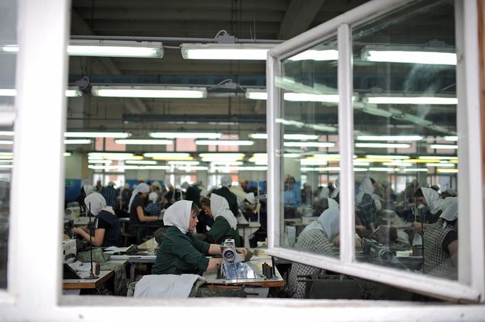 Female Penal Colony No. 3 of UFSIN for Ivanov region 1103517 Russia, Kineshma. 04/24/2012 Inmates at the Female Penal Colony No. 3 of the Administration of the Federal Penitentiary Service (UFSIN) of Russia for the Ivanov region work at the colony's sewing shop. (