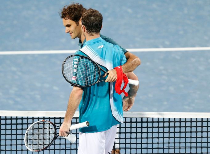 Roger Federer a Radek Štěpánek na turnaji v Dubaji