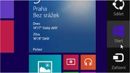 Na pravé boční straně lze zobrazit panel, kde se nachází nabídka tlačítek pro vyhledávání nebo sdílení souborů, stejně tak je tu umístěná nabídka pro změnu nastavení. Panel uživatel zobrazí buď tahem prstů, nebo kliknutím myší do levého horního rohu a následným tahem dolů. Na stejném místě vlevo je umístěný panel, který zobrazuje poslední používané aplikace.