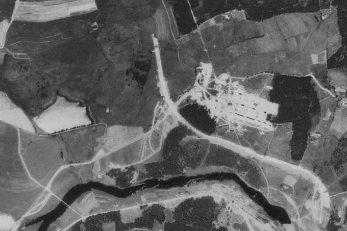 Lipno nad Vltavou letecký snímek 1950