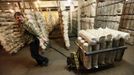 Employee Mikhail Pokatilov pulls a cart of straw and seeds for the cultivation of oyster mushrooms, also known as the Veshenka mushrooms or Pleurotus Ostreatus, inside a private mushroom farm in the settlement of Beryozovka outside Krasnoyarsk, May 16, 2012. The farm is the only cultivator and supplier of oyster mushrooms in the region. Oyster mushrooms lower cholesterol levels and reduce the risk of oncological diseases, according to farm co-owner Sergei Murunov. REUTERS/Ilya Naymushin (RUSSIA - Tags: AGRICULTURE SOCIETY) Published: Kvě. 16, 2012, 2:55 odp.