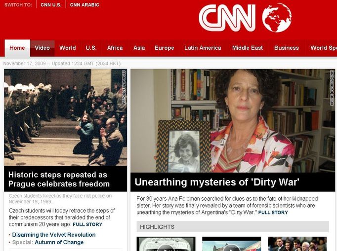 Výročí sametové revoluce se dostalo i na titulní stranu prestižního amerického zpravodajského serveru CNN.