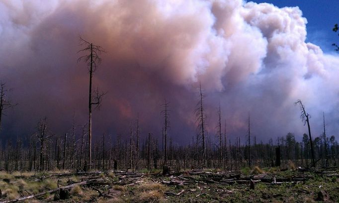 Smoke is pictured billowing from the site of wildfires at the Whitewater-Baldy Complex in southwestern New Mexico in the Gila National Forest in this May 23, 2012 handout photo obtained by Reuters May 27, 2012. The Whitewater-Baldy Complex fire, started by a lightning strike, has been burning out of control for 11 days, destroying more than 82,252 acres (33,286 hectares) and prompting officials to issue evacuation orders in nearby communities. REUTERS/U.S. Forest Servic/Handout (UNITED STATES - Tags: ENVIRONMENT DISASTER) FOR EDITORIAL USE ONLY. NOT FOR SALE FOR MARKETING OR ADVERTISING CAMPAIGNS. THIS IMAGE HAS BEEN SUPPLIED BY A THIRD PARTY. IT IS DISTRIBUTED, EXACTLY AS RECEIVED BY REUTERS, AS A SERVICE TO CLIENTS Published: Kvě. 27, 2012, 5:30 odp.