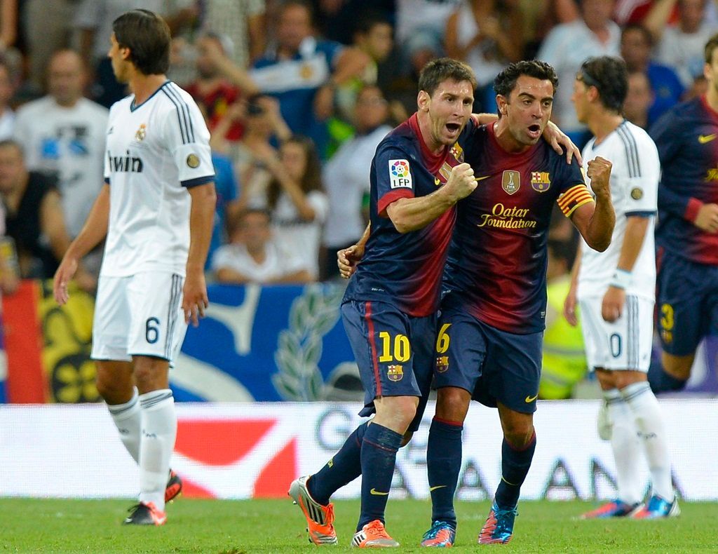 Radost Messiho a Xaviho ve finále španělského superpoháru Real - Barcelona