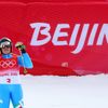 Federica Brignoneová v cíli olympijského obřího slalomu