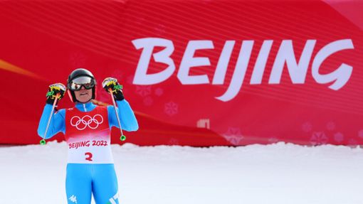 Federica Brignoneová v cíli olympijského obřího slalomu.